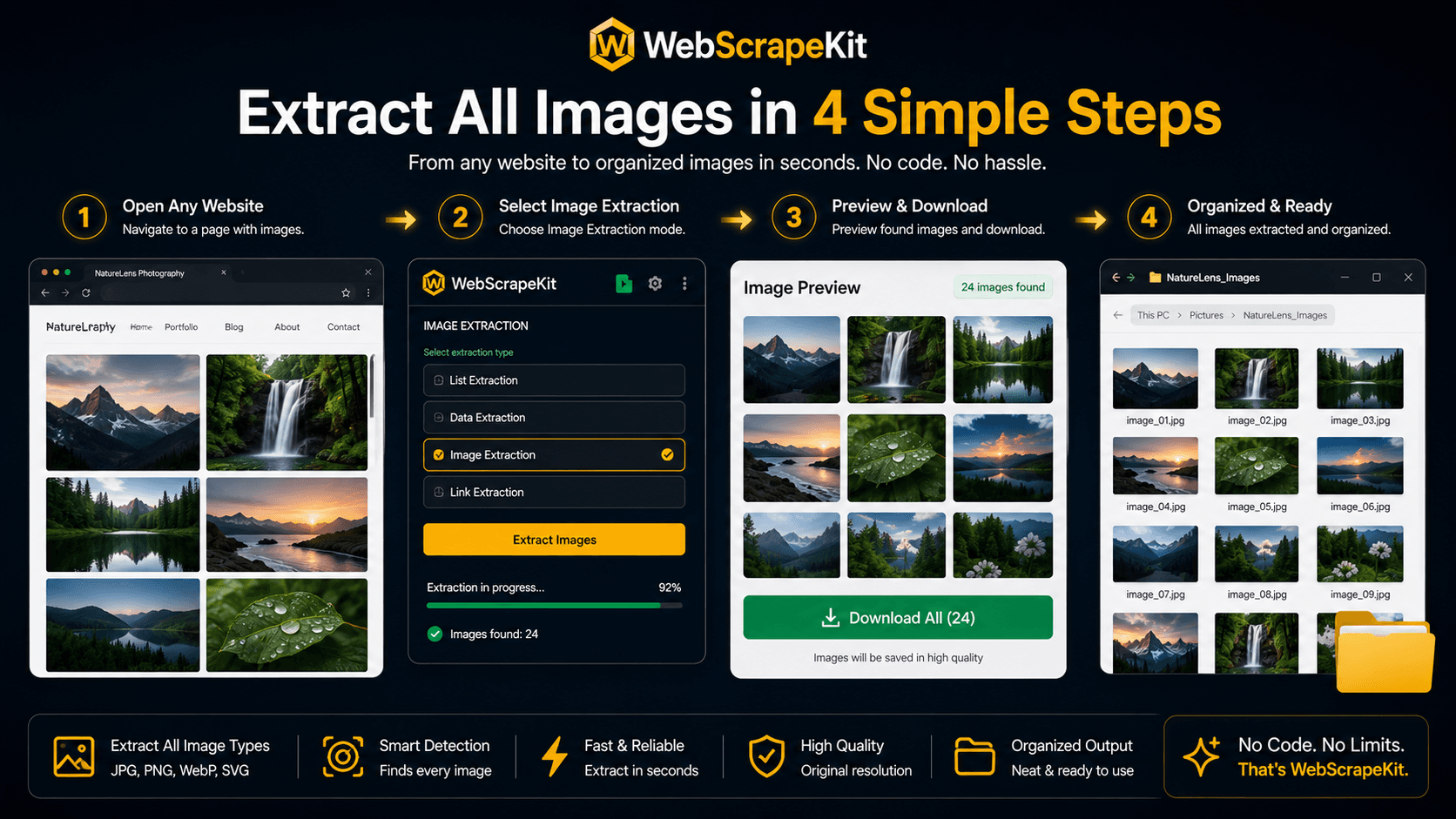 Step by step guide to extracting all images from a website using WebScrapeKit